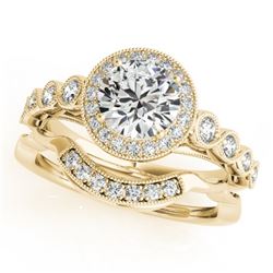 1.6 CTW Certified VS/SI Diamond 2Pc Wedding Set Solitaire Halo 14K Yellow Gold - REF-402T4X - 30851