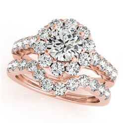 4.01 CTW Certified VS/SI Diamond 2Pc Wedding Set Solitaire Halo 14K Rose Gold - REF-647K4R - 30826