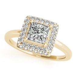 1.6 CTW Certified VS/SI Princess Diamond Solitaire Halo Ring 18K Yellow Gold - REF-440T8X - 27167