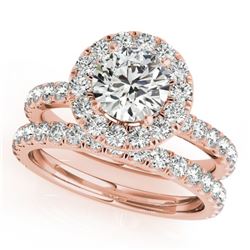 1.79 CTW Certified VS/SI Diamond 2Pc Wedding Set Solitaire Halo 14K Rose Gold - REF-180N8Y - 30748