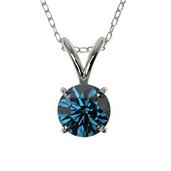 0.53 CTW Certified Intense Blue SI Diamond Solitaire Necklace 10K White Gold - REF-61R8K - 36728