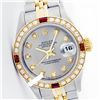 Image 1 : Rolex Ladies Two Tone 14K Gold/ss, Diam Dial & Diam/Ruby Bezel, Saph Crystal - REF-363H3W