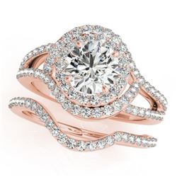 2.22 CTW Certified VS/SI Diamond 2Pc Wedding Set Solitaire Halo 14K Rose Gold - REF-433N3Y - 31266