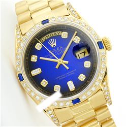 Rolex Men's 18K Yellow President, QuickSet, Diam Dial & Diam/Sapphire Bezel - REF-1292R7Z