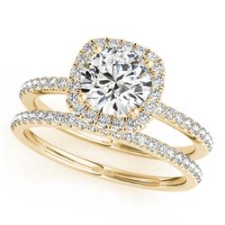 1.20 CTW Certified VS/SI Diamond 2Pc Wedding Set Solitaire Halo 14K Yellow Gold - REF-195R6K - 30659
