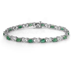 6.85 CTW Emerald & Diamond Bracelet 14K White Gold - REF-72N9Y - 13892