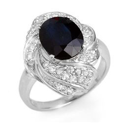 3.85 CTW Blue Sapphire & Diamond Ring 18K White Gold - REF-102K2R - 13087