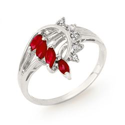 0.55 CTW Ruby & Diamond Ring 18K White Gold - REF-35X5T - 12948