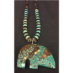 Spiderweb Turquoise Bear Fetish Necklace