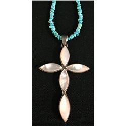 Turquoise and MOP Cross Necklace