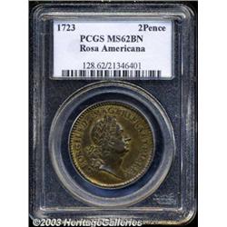 1723 2PENCE Rosa Americana Twopence MS62 Brown