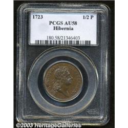 1723 1/2P Hibernia Halfpenny AU58 PCGS.