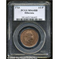 1723 1/2P Hibernia Halfpenny MS64 Red and Brown