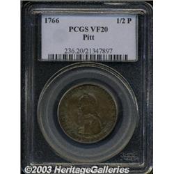 1766 1/2P Pitt Halfpenny VF20 PCGS.