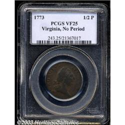 1773 1/2P Virginia Halfpenny, No Period VF25 PC