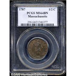 1787 1/2 C Massachusetts Half Cent MS64 Brown P