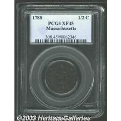 1788 1/2 C Massachusetts Half Cent XF45 PCGS.