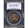 Image 1 : 1791 1C Washington Large Eagle Cent MS64 Red an