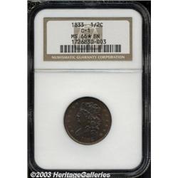 1833 1/2 C MS66 Brown S NGC.