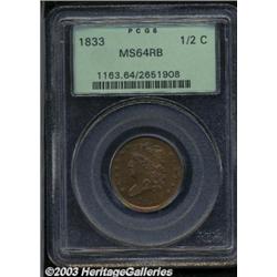 1833 1/2 C MS64 Red and Brown PCGS.