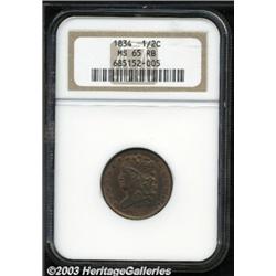 1834 1/2 C MS65 Red and Brown NGC.