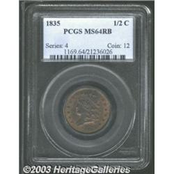 1835 1/2 C MS64 Red and Brown PCGS.