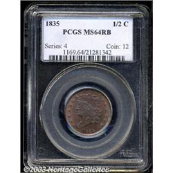 1835 1/2 C MS64 Red and Brown PCGS.