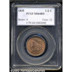 1835 1/2 C MS64 Red PCGS.