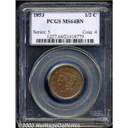 1853 1/2 C MS64 Brown PCGS.
