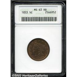 1853 1/2 C MS63 Red and Brown ANACS.