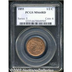 1855 1/2 C MS64 Red PCGS.