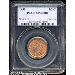 1855 1/2 C MS64 Red PCGS.