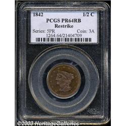 1842 1/2 C Restrike PR64 Red and Brown PCGS.
