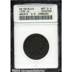 1793 1C Wreath Cent--Vine and Bars--Damaged--AN