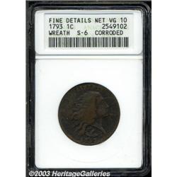 1793 1C Wreath Cent--Vine and Bars--Corroded--A
