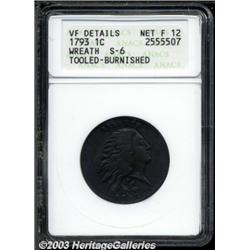 1793 1C Wreath Cent--Vine and Bars--Tooled, Bur