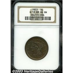 1853 1C MS66 Brown NGC.
