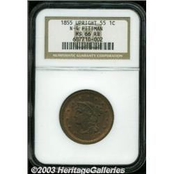 1855 1C Upright 5s MS66 Red and Brown NGC.