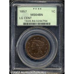 1857 1C Large Date MS64 Brown PCGS.