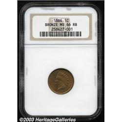 1864 1C Bronze No L MS66 Red and Brown NGC.