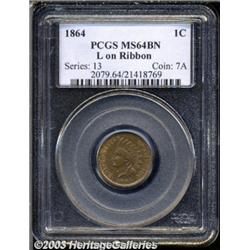 1864 1C L On Ribbon MS64 Brown PCGS.