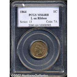 1864 1C L On Ribbon MS64 Red and Brown PCGS.