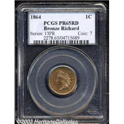 1864 1C Bronze No L PR65 Red PCGS.