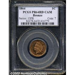 1864 1C Bronze No L PR64 Red Cameo PCGS.
