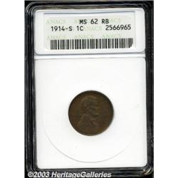 1914-S 1C MS62 Red and Brown ANACS.