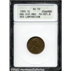 1955/55 1C Doubled Die--Reverse Lamination--AU5