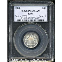 1866 5C Rays PR65 Cameo PCGS.