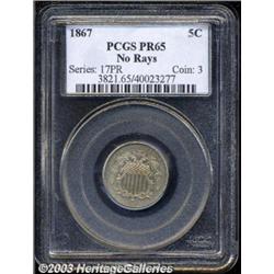 1867 5C No Rays PR65 PCGS.