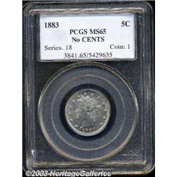 1883 5C No Cents MS65 PCGS.