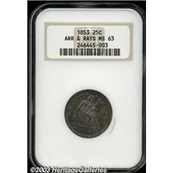 1853 25C Arrows and Rays MS63 NGC.
